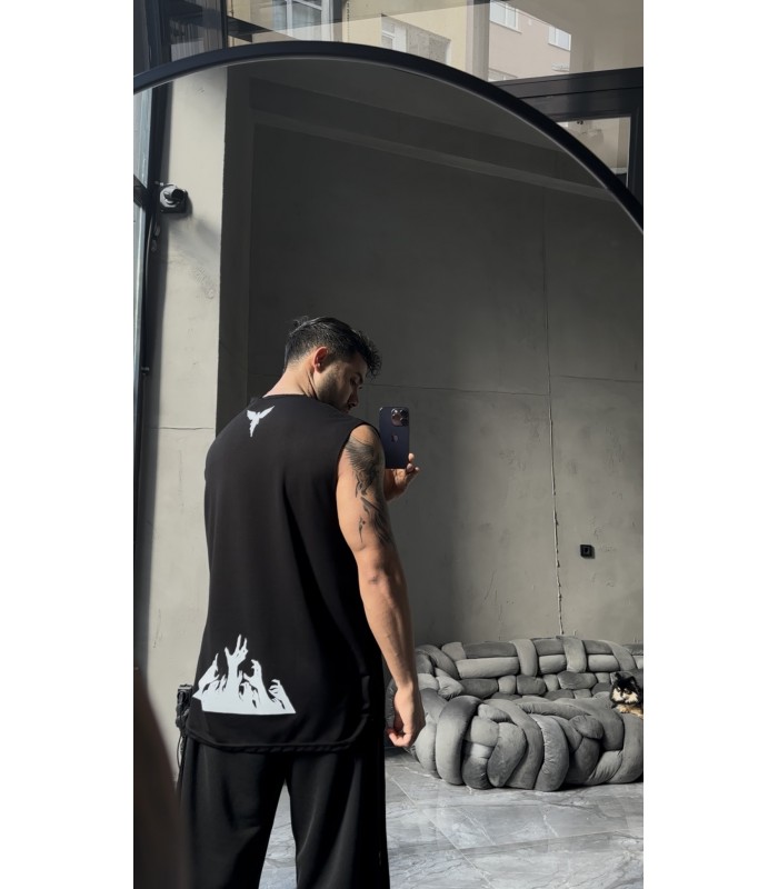 OVERSİZE İNCE KUMAŞ LİKRALI SIFIR KOL TSHIRT