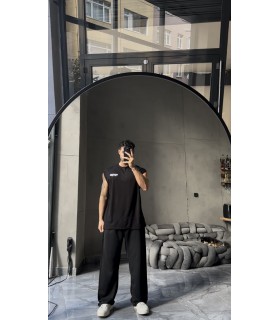 OVERSİZE İNCE KUMAŞ LİKRALI SIFIR KOL TSHIRT