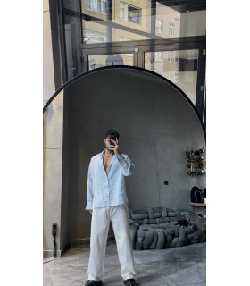 İNCE ÇİZGİ DETAYLI OVERSİZE GÖMLEK