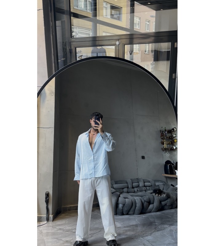 İNCE ÇİZGİ DETAYLI OVERSİZE GÖMLEK