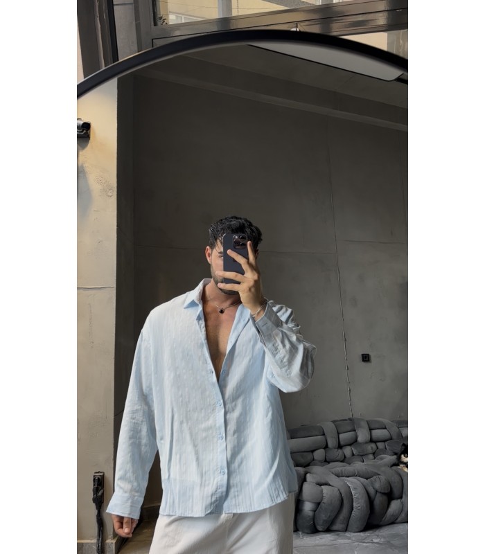 İNCE ÇİZGİ DETAYLI OVERSİZE GÖMLEK