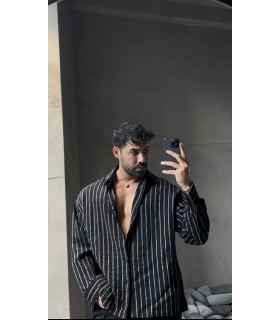 İNCE ÇİZGİ DETAYLI OVERSİZE GÖMLEK