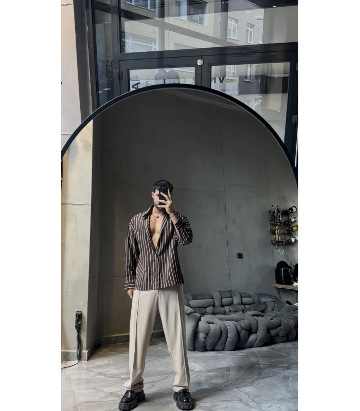 İNCE ÇİZGİ DETAYLI OVERSİZE GÖMLEK