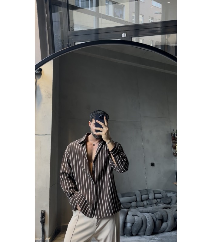 İNCE ÇİZGİ DETAYLI OVERSİZE GÖMLEK