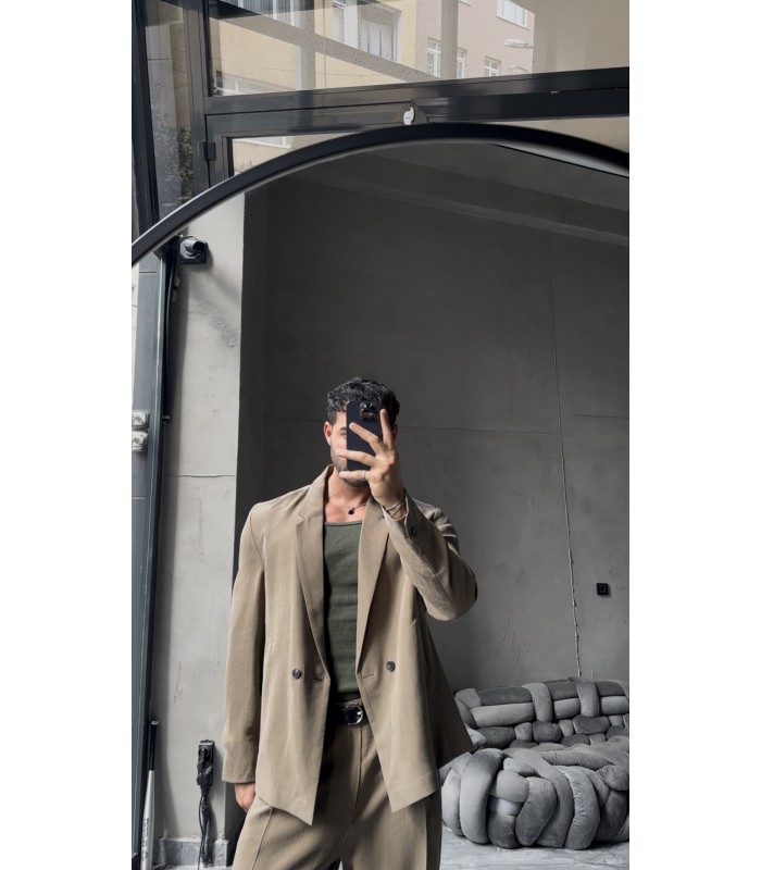 YAN DÜĞME DETAYLI ÖZEL KESİM TENSEL KUMAŞ TAKIM