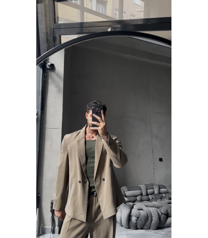 YAN DÜĞME DETAYLI ÖZEL KESİM TENSEL KUMAŞ TAKIM