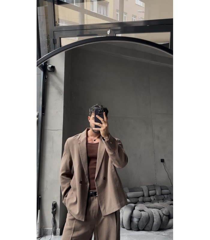 YAN DÜĞME DETAYLI ÖZEL KESİM TENSEL KUMAŞ TAKIM