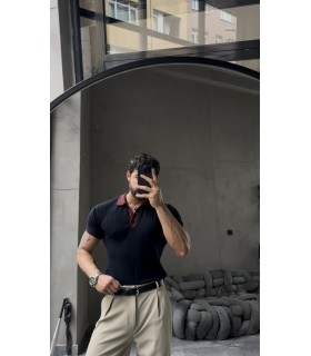 POLO YAKA ÖZEL DESEN DETAYLI TSHIRT
