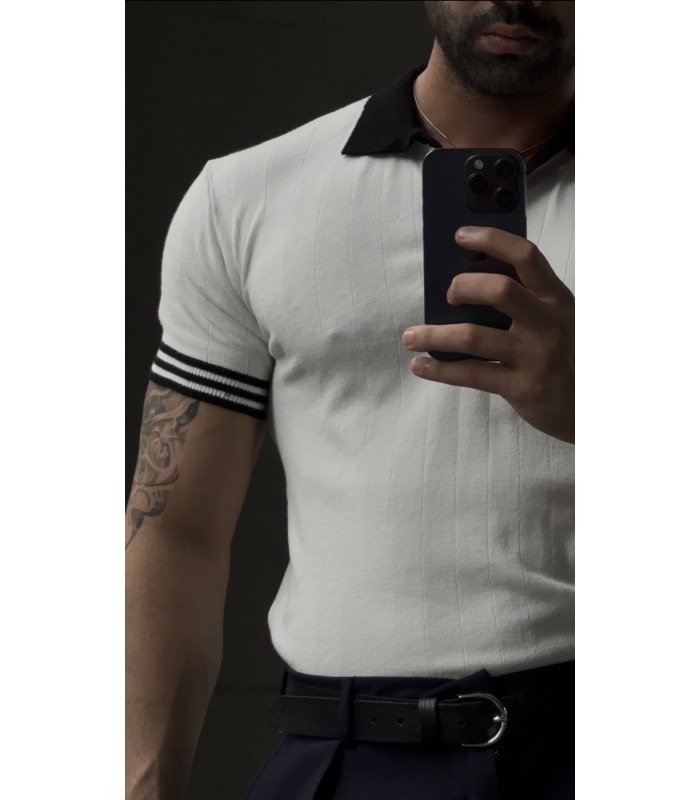 POLO YAKA ÖZEL DESEN DETAYLI TSHIRT
