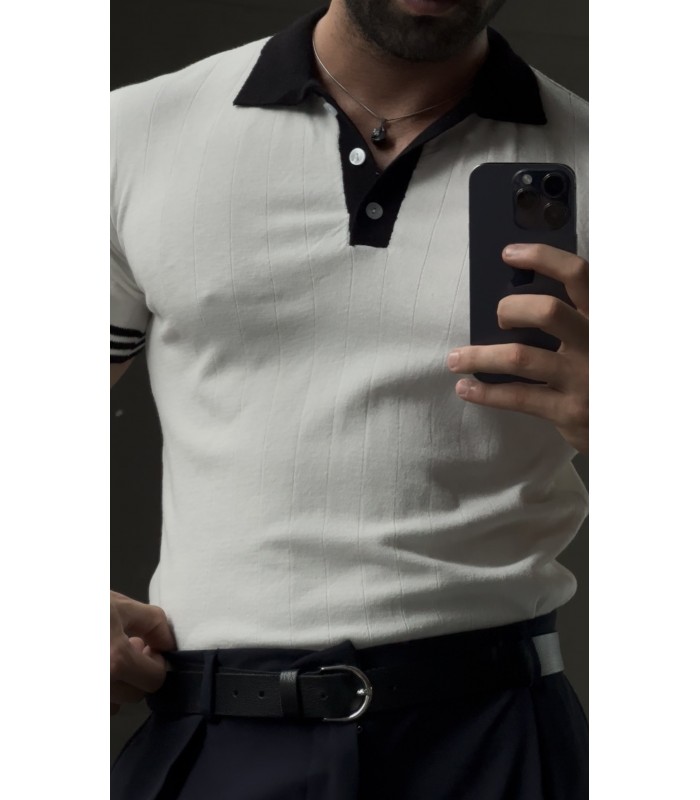 POLO YAKA ÖZEL DESEN DETAYLI TSHIRT