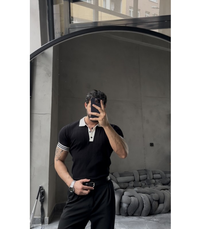 POLO YAKA ÖZEL DESEN DETAYLI TSHIRT