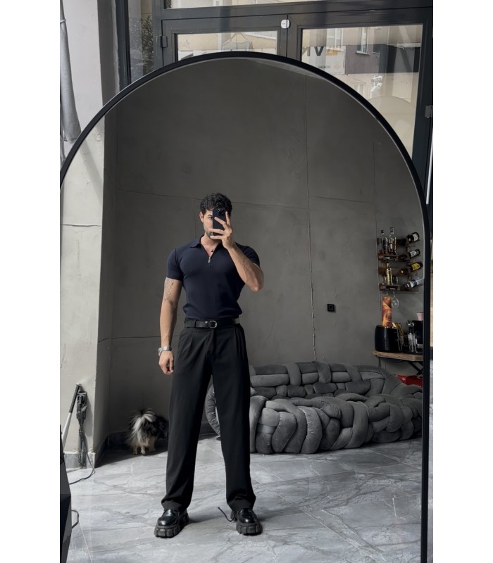 ÖZEL KUMAŞ LİKRALI YAKA FERMUAR DETAYLI TSHIRT