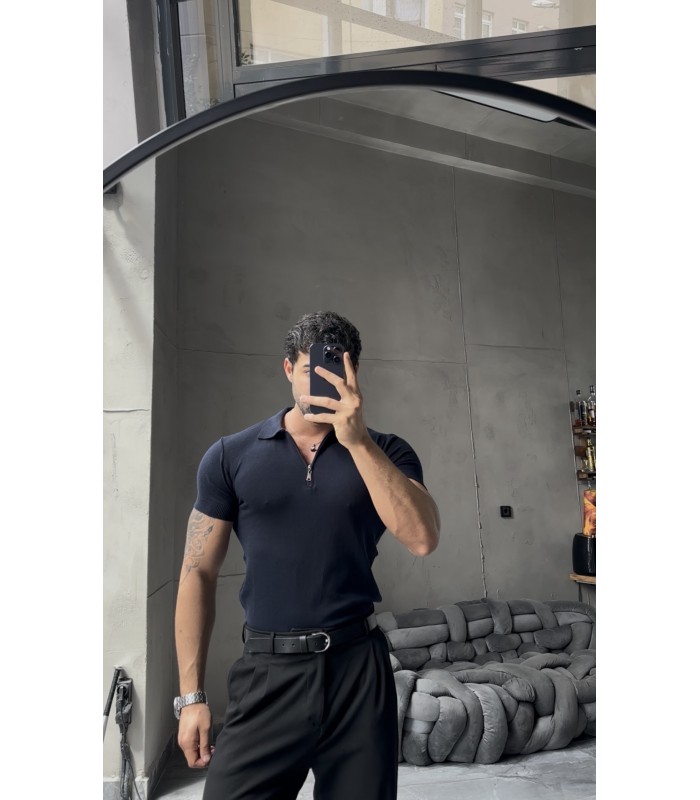 ÖZEL KUMAŞ LİKRALI YAKA FERMUAR DETAYLI TSHIRT