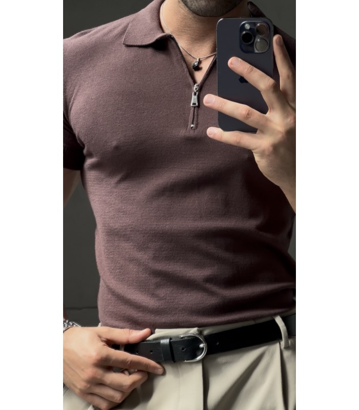 ÖZEL KUMAŞ LİKRALI YAKA FERMUAR DETAYLI TSHIRT