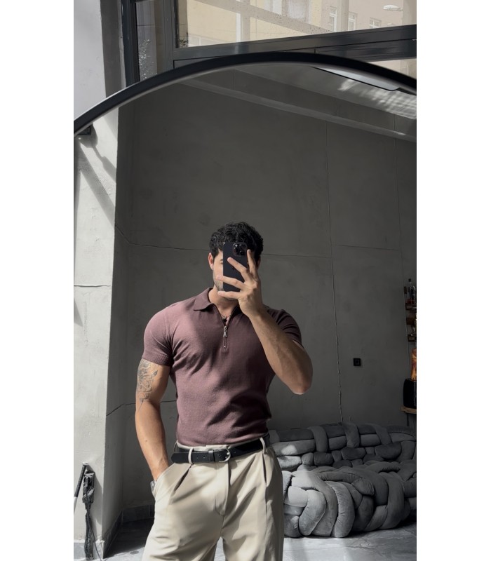 ÖZEL KUMAŞ LİKRALI YAKA FERMUAR DETAYLI TSHIRT