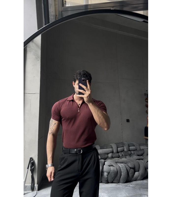 ÖZEL KUMAŞ LİKRALI YAKA FERMUAR DETAYLI TSHIRT