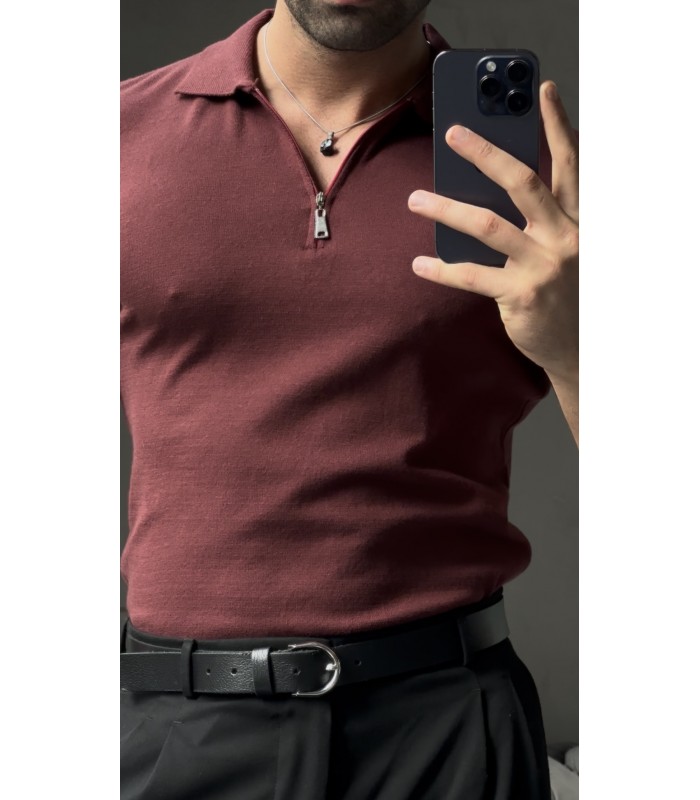 ÖZEL KUMAŞ LİKRALI YAKA FERMUAR DETAYLI TSHIRT