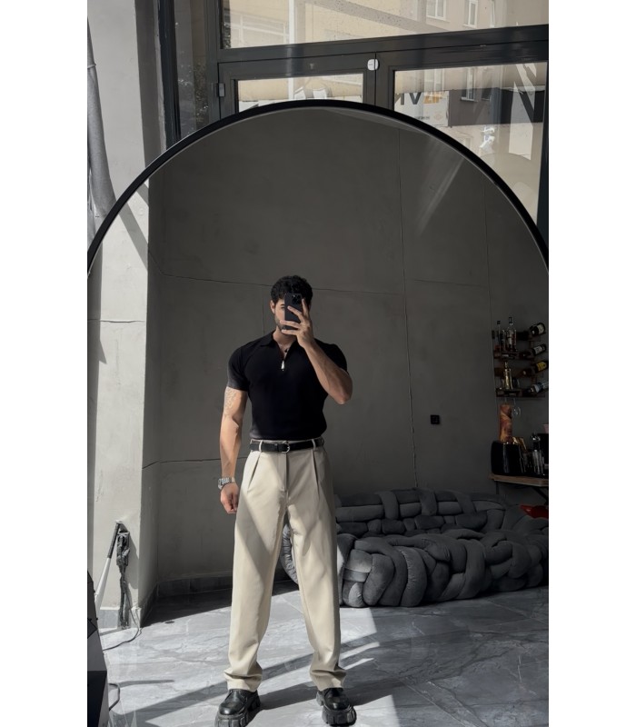 ÖZEL KUMAŞ LİKRALI YAKA FERMUAR DETAYLI TSHIRT