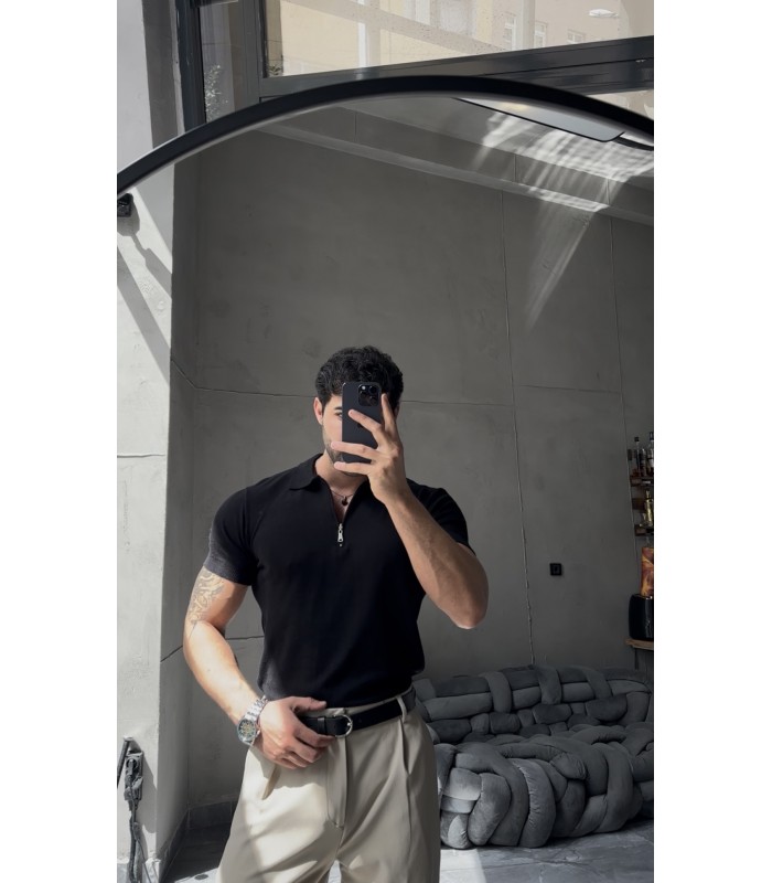 ÖZEL KUMAŞ LİKRALI YAKA FERMUAR DETAYLI TSHIRT