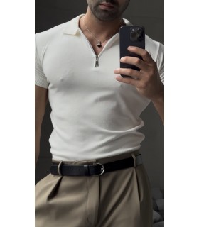 ÖZEL KUMAŞ LİKRALI YAKA FERMUAR DETAYLI TSHIRT