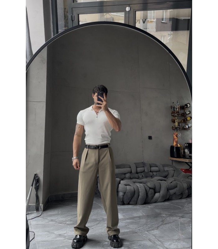 ÖZEL KUMAŞ LİKRALI YAKA FERMUAR DETAYLI TSHIRT