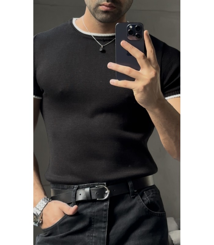 BİSİKLET YAKA ÖZEL  DESEN DETAYLI TİRKO TSHIRT