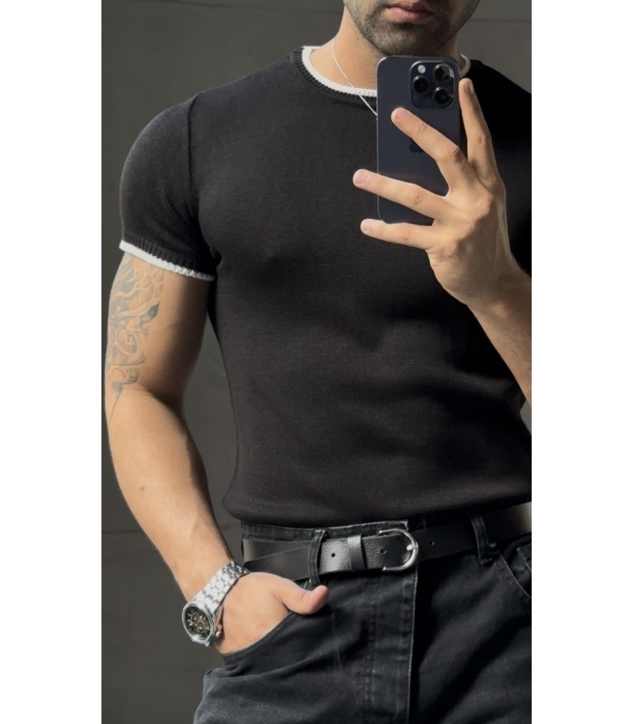 BİSİKLET YAKA ÖZEL  DESEN DETAYLI TİRKO TSHIRT