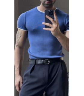 BİSİKLET YAKA ÖZEL  DESEN DETAYLI TİRKO TSHIRT