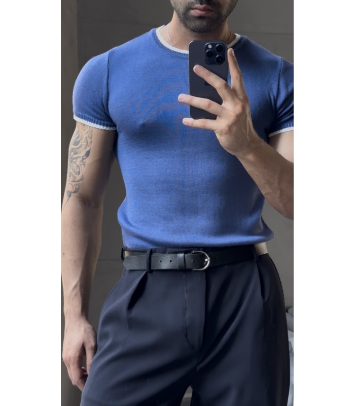 BİSİKLET YAKA ÖZEL  DESEN DETAYLI TİRKO TSHIRT