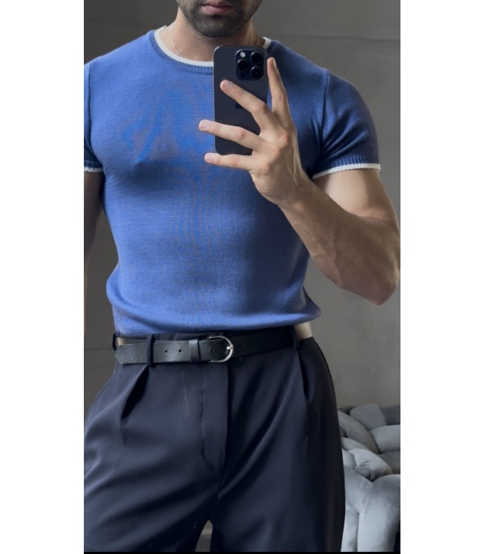 BİSİKLET YAKA ÖZEL  DESEN DETAYLI TİRKO TSHIRT