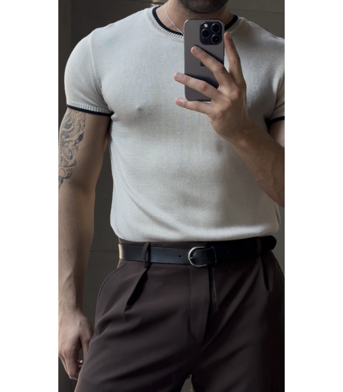 BİSİKLET YAKA ÖZEL  DESEN DETAYLI TİRKO TSHIRT