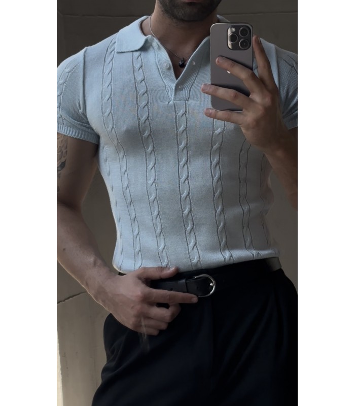 POLO YAKA ÖZEL NAKIŞ DESEN DETAYLI TİRKO TSHIRT