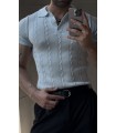 POLO YAKA ÖZEL NAKIŞ DESEN DETAYLI TİRKO TSHIRT