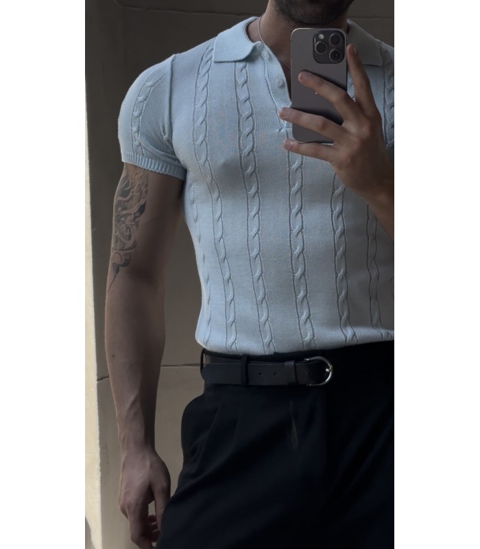 POLO YAKA ÖZEL NAKIŞ DESEN DETAYLI TİRKO TSHIRT