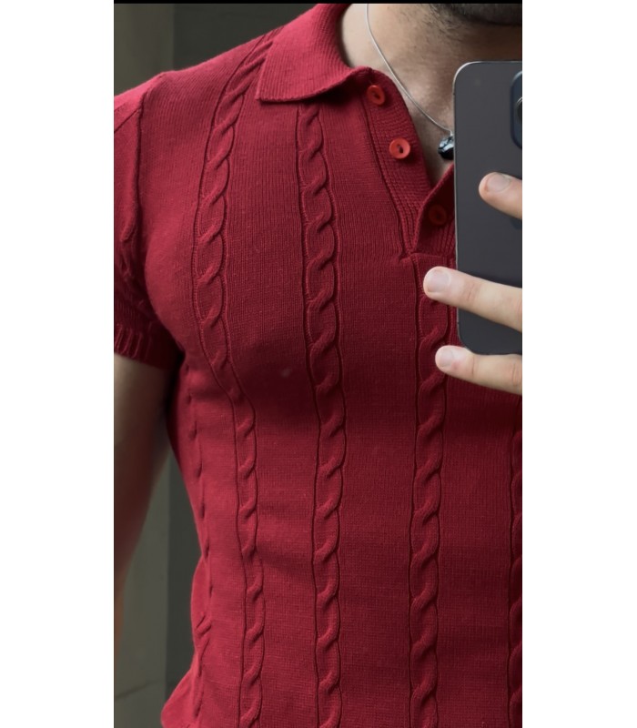 POLO YAKA ÖZEL NAKIŞ DESEN DETAYLI TİRKO TSHIRT