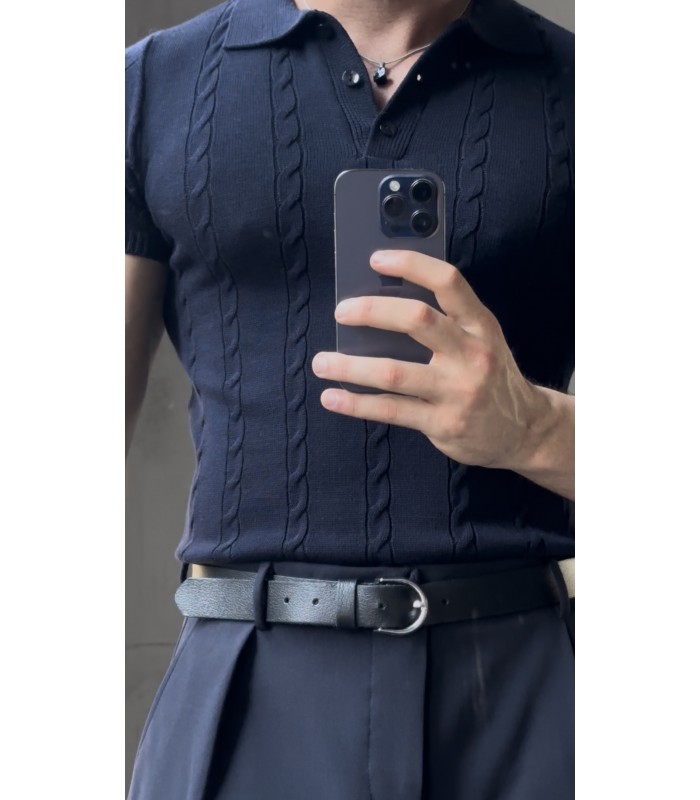 POLO YAKA ÖZEL NAKIŞ DESEN DETAYLI TİRKO TSHIRT