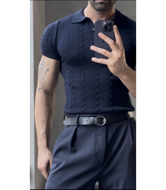 POLO YAKA ÖZEL NAKIŞ DESEN DETAYLI TİRKO TSHIRT