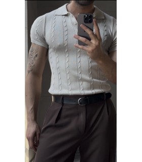 POLO YAKA ÖZEL NAKIŞ DESEN DETAYLI TİRKO TSHIRT