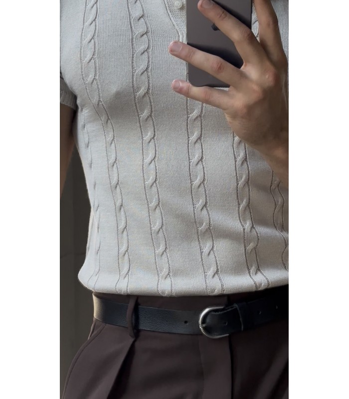 POLO YAKA ÖZEL NAKIŞ DESEN DETAYLI TİRKO TSHIRT
