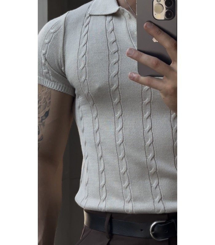 POLO YAKA ÖZEL NAKIŞ DESEN DETAYLI TİRKO TSHIRT