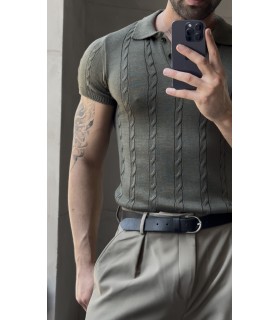 POLO YAKA ÖZEL NAKIŞ DESEN DETAYLI TİRKO TSHIRT