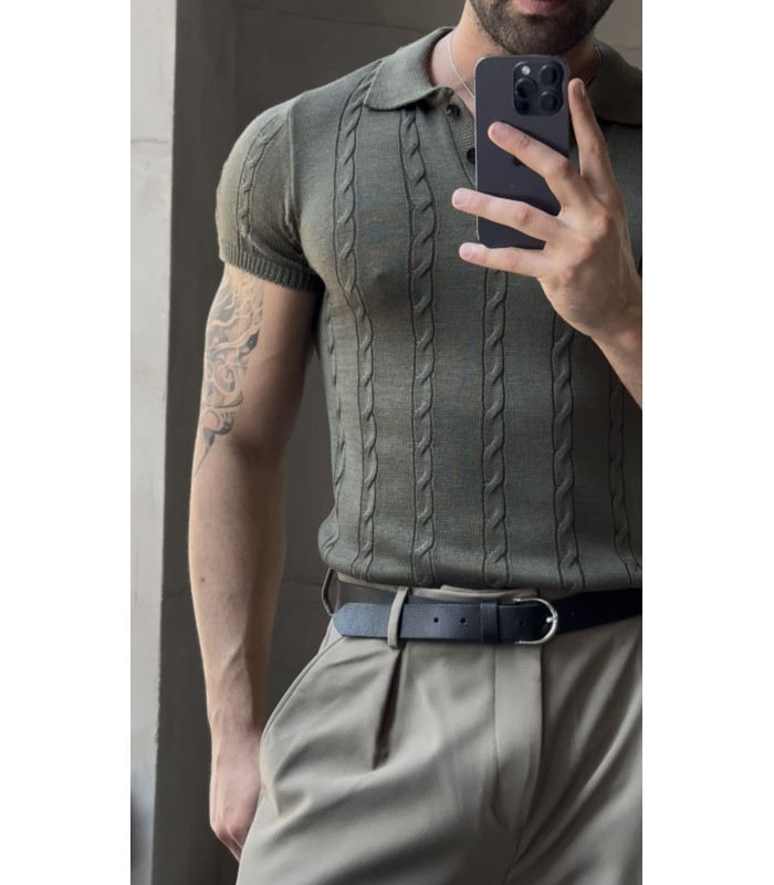 POLO YAKA ÖZEL NAKIŞ DESEN DETAYLI TİRKO TSHIRT