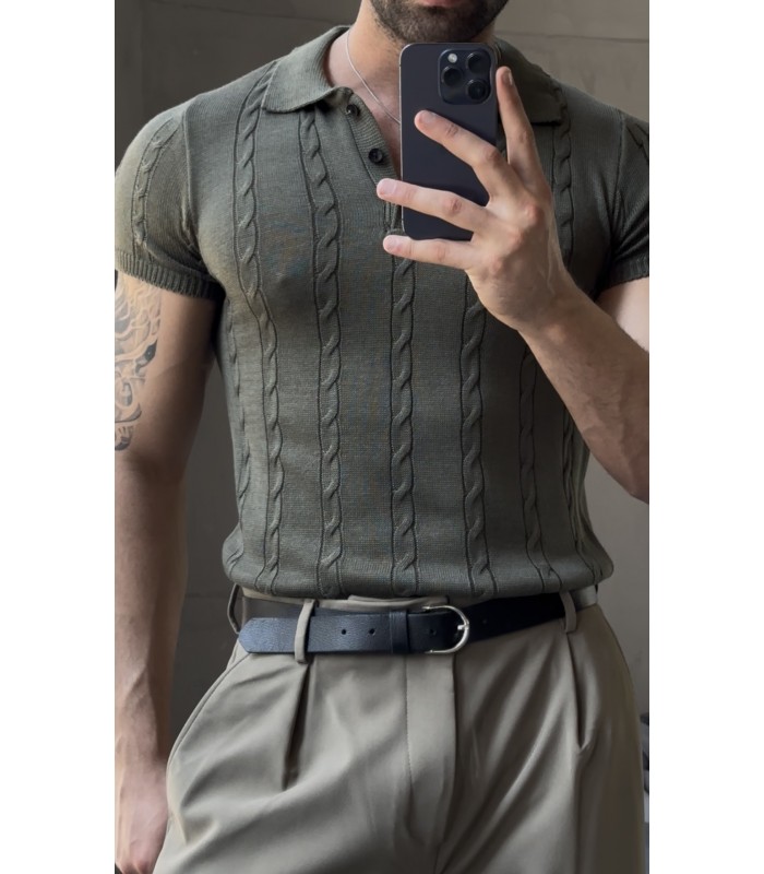 POLO YAKA ÖZEL NAKIŞ DESEN DETAYLI TİRKO TSHIRT
