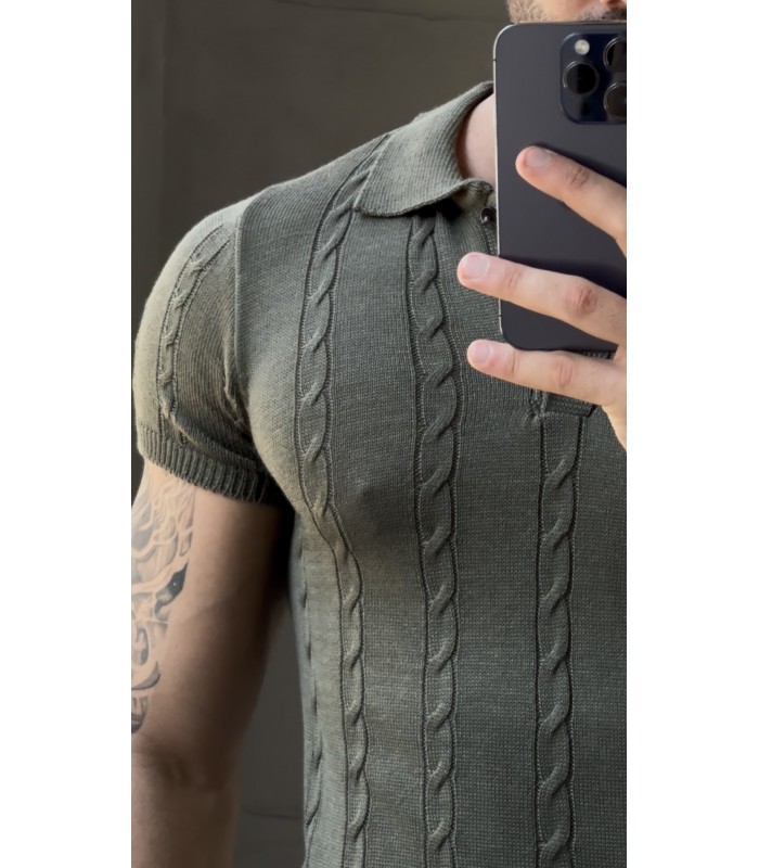 POLO YAKA ÖZEL NAKIŞ DESEN DETAYLI TİRKO TSHIRT