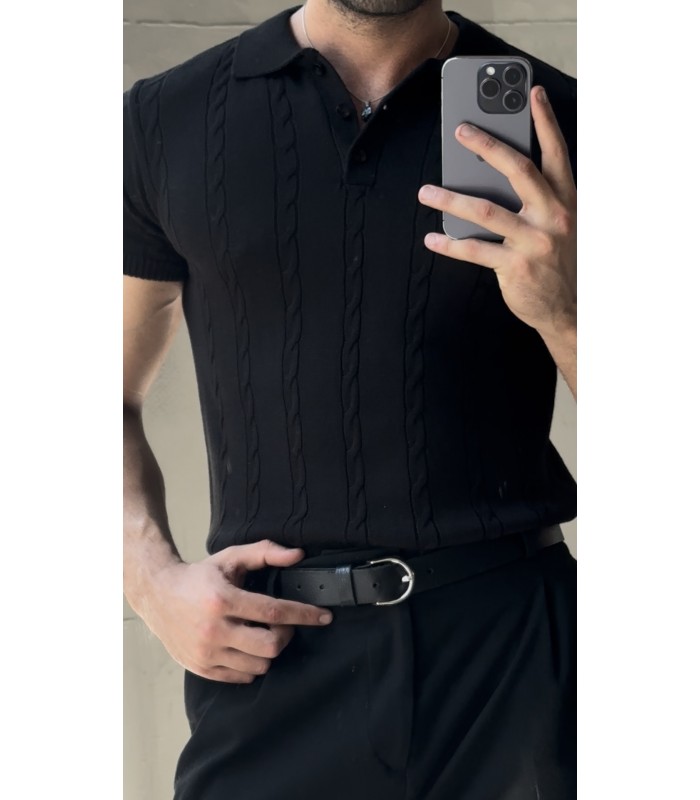 POLO YAKA ÖZEL NAKIŞ DESEN DETAYLI TİRKO TSHIRT