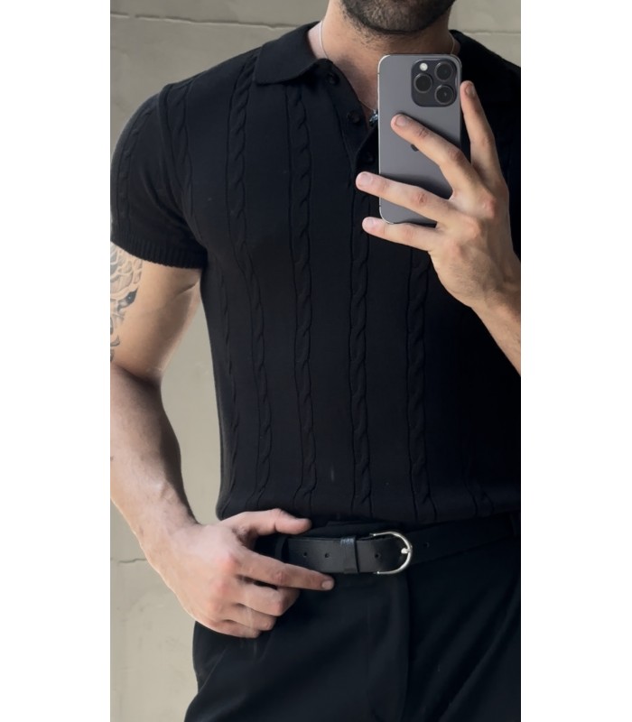 POLO YAKA ÖZEL NAKIŞ DESEN DETAYLI TİRKO TSHIRT