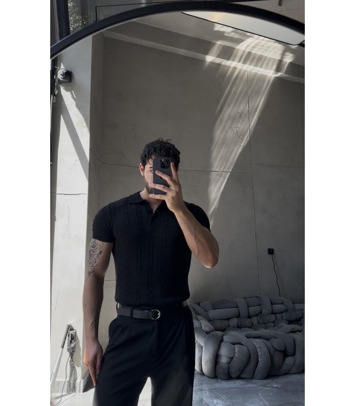 POLO YAKA ÖZEL NAKIŞ DESEN DETAYLI TİRKO TSHIRT