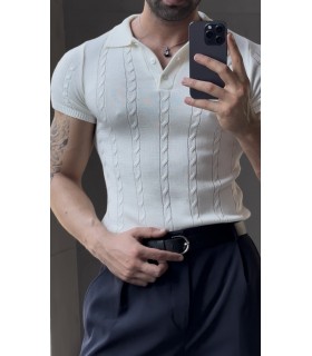 POLO YAKA ÖZEL NAKIŞ DESEN DETAYLI TİRKO TSHIRT