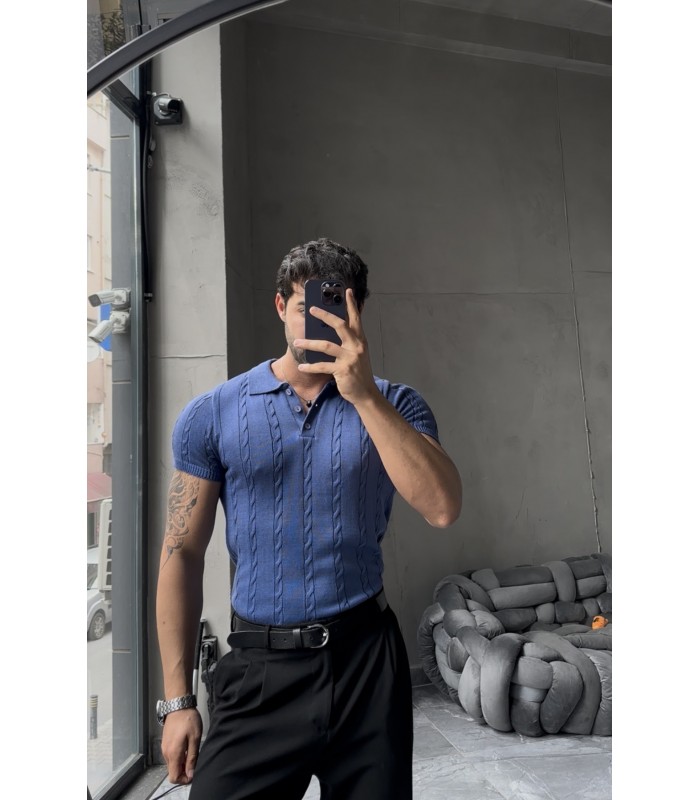 POLO YAKA ÖZEL NAKIŞ DESEN DETAYLI TİRKO TSHIRT