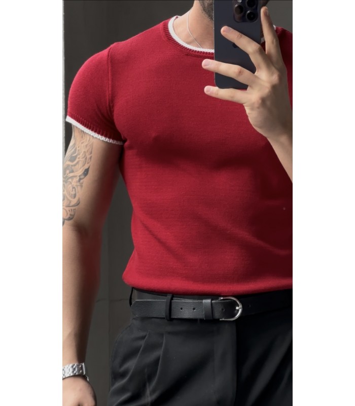 BİSİKLET YAKA ÖZEL  DESEN DETAYLI TİRKO TSHIRT